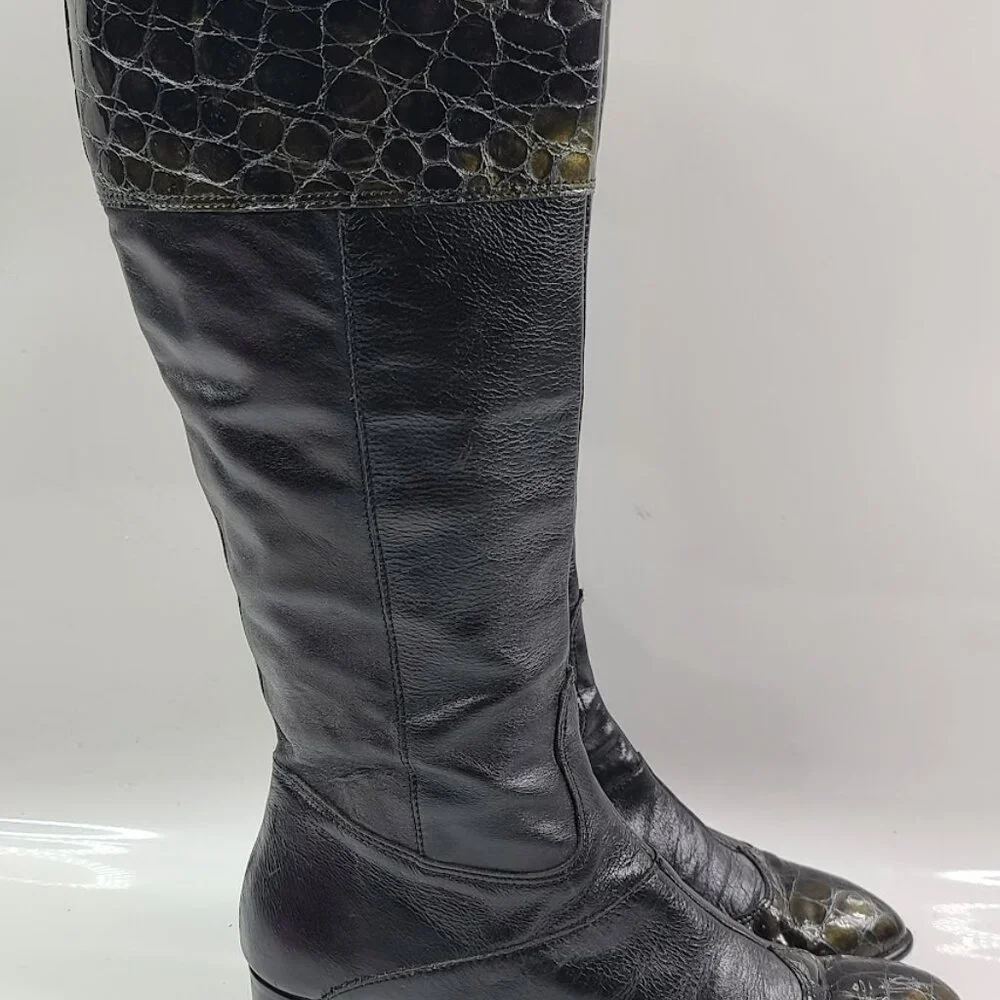 Unbranded Women's Black Croc‎ Leather Knee High Classic Riding Boot Size 10